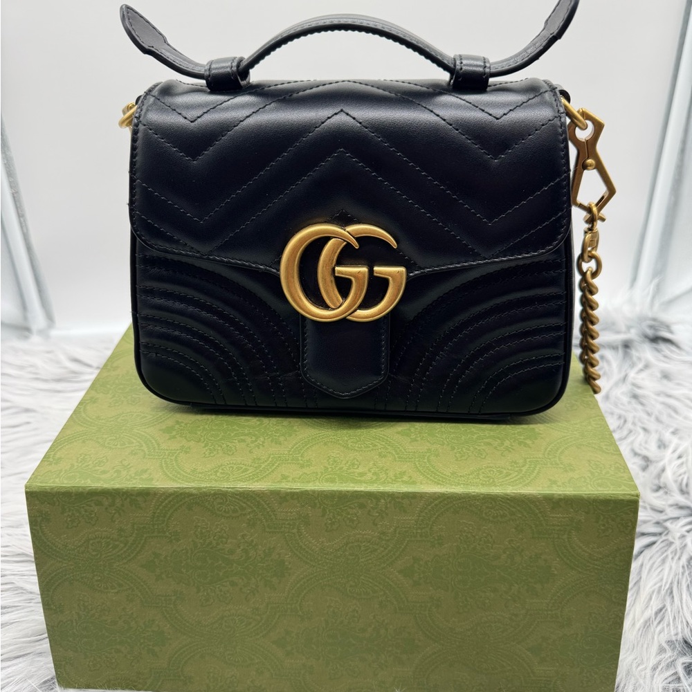 Black GG Leather marmont mini top handle